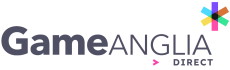 The logo features "Game Anglia" in dark gray, with a colorful abstract design above and "DIRECT" in a lighter gray below.