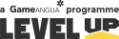 Black text reads "a GameLIFT programme LEVEL UP" with a yellow upward arrow, emphasizing growth and development in gaming.