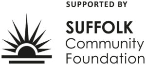 Logo featuring a stylized sunrise with rays above the text "SUPPORTED BY" and "SUFFOLK Community Foundation" in bold typography.
